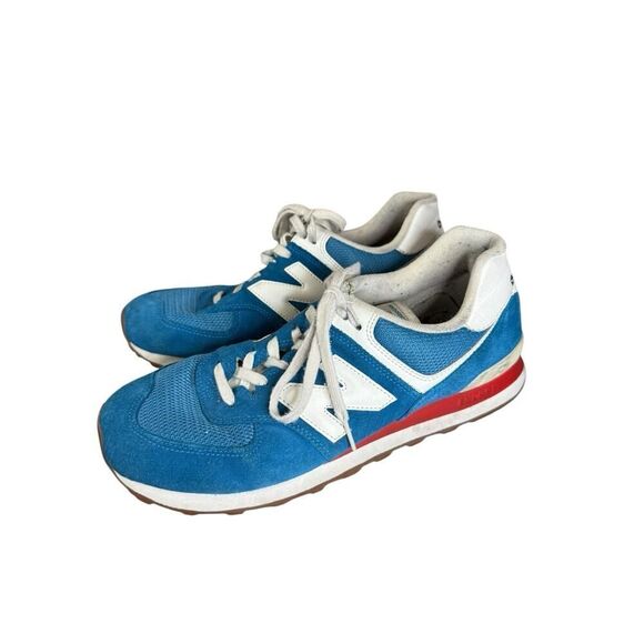 New Balance 574 Blue Red White Suede Mesh Sneakers Men’s 10.5 ML574HC2 - Picture 4 of 14